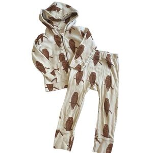 4T Kate Quinn Cream and Brown Owl Print Kids Matching Set